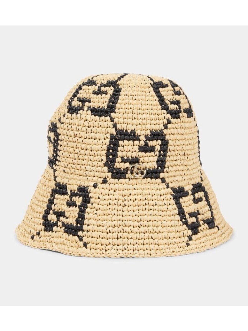 NWT GUCCI BUCKET HAT Straw Sz L Raffia GG Monogram 100% Authentic